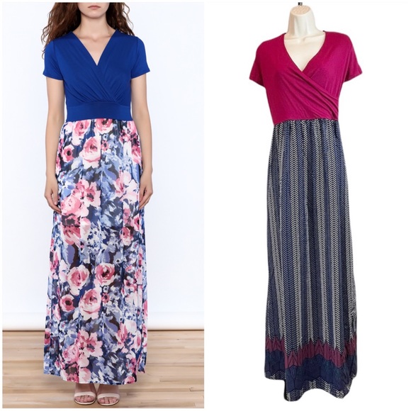 GILLI Faux Wrap Magenta Herringbone Print Maxi Dress - Picture 8 of 10